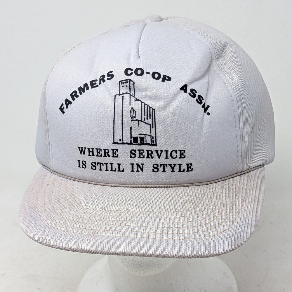 Vintage Farmers Co-op Assn Trucker Hat Snapback White Grain Elevator Mesh Cap